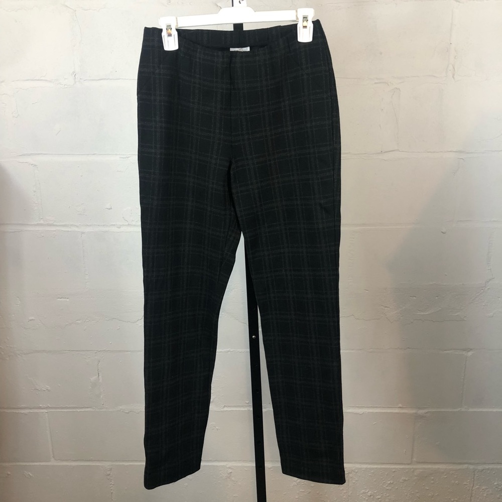 J Jill Plaid Ponte Slim Leg Pants Size S Black Gray #i32